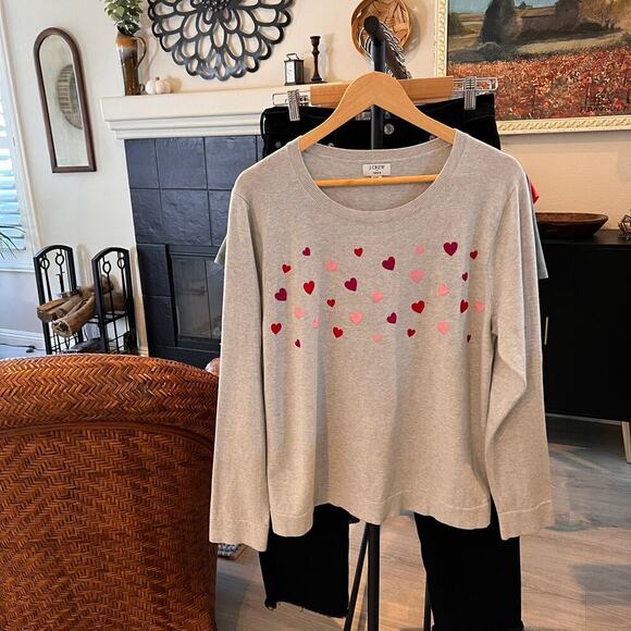 J Crew Factory Sweater Womens Size XXL Gray 100% Cotton Embroidered Hearts - Picture 16 of 16